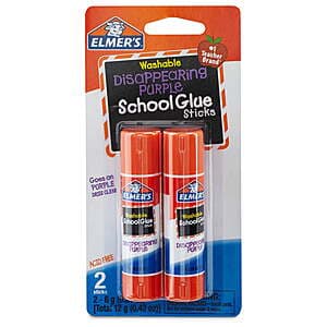 2-Pack Elmer's Disappearing Purple Washable School Glue Sticks $0.50