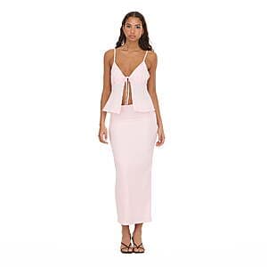 Forever 21 women's 2-piece set featuring a tie front tank top and maxi skirt in solid color.
