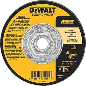 DEWALT DW8435 4.5" x 1/8" x 5/8" 11 Pipeline Cutting/Grinding Wheel $1.90
