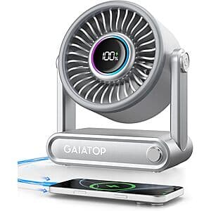 Gaiatop 6000mAh 5-Speed Rechargeable Desk Fan w/ Power Bank from $12.45