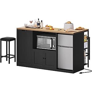 67" Homiflex Large Kitchen Island w/ Storage (Black) $122.40 & More + Free S&H
