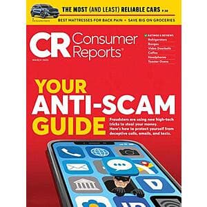 Consumer Reports Magazine (Print): 2-Years/26 issues $30, or 1-Year/13 issues $16