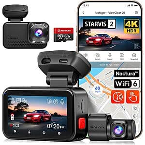 RedTiger VC70 4K+2.5K Dual HDR Starvis 2 Dash Cam w/ 128GB microSDXC Card $150 + Free S&H