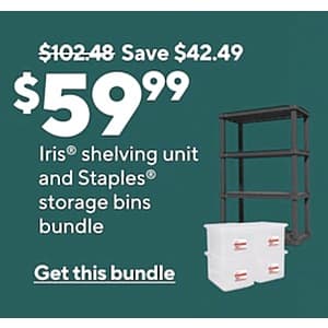 Bundle: 4-Shelf Iris Plastic Shelving Unit + 4-Ct Staples Plastic File Box w/ Lid $60 + Free S&H