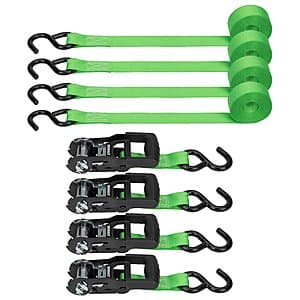 4-Pack Kobalt 1" x 12' Ratcheting Strap Tie Down w/ S-hook $8 + Free Store Pickup