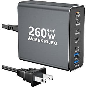 MEKIOJEO 260W 7-Port USB-C GaN 3 Aluminum Alloy Wall Charger (Various) $23.40