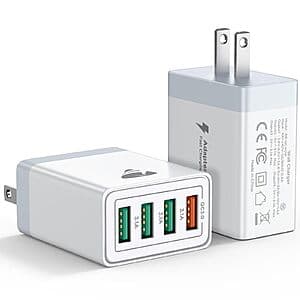 2-Pack 4-Port USB-A 40W Wall Charger Cube Power Adapter $6.85