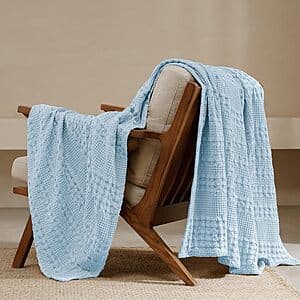 PHF 100% cotton waffle weave blanket in neutral tone, showing the textured weave pattern.