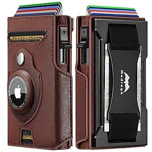 Medrega Men's RFID Biflod Leather Wallet w/ AirTag Holder (Brown) $10