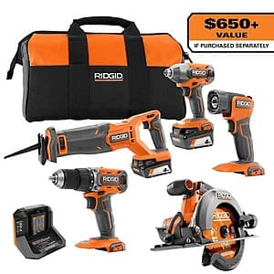 Ridgid 18V Cordless 5-Tool Combo Kit w/ 2x 4Ah Batteries, Charger & Bag $229 + Free Shipping