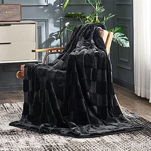Prime Members: 50" x 60" Cozy Bliss Checkered Faux Rabbit Fur Throw Plush (Black) $10 + Free Shipping