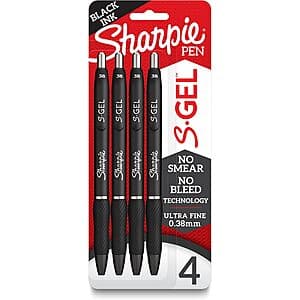 4-Pack Sharpie S-Gel Gel Ultra Fine Point Pens (0.38mm, Black) $2.70 w/ Subscribe & Save