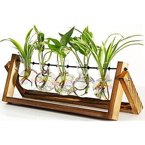 XXXFlower 5-Bulb Vase Plant Terrarium Planter w/ Wooden Stand $10.50