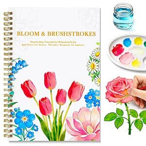 Creazic 16-sheet floral watercolor workbook with illustrated cover on 140-lb cold press paper for beginners.