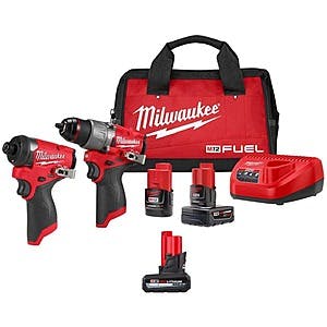 M12 FUEL 12V Lithium-Ion Brushless Cordless Hammer Drill/Impact Driver Combo Kit 2-Tool w/High Output 5.0Ah Battery $200 shipped