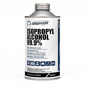 13.5-oz bottle of Nanoskin 99.9% Isopropyl Alcohol with clear labeling for industrial and laboratory use.