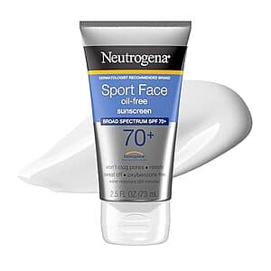 Neutrogena Sport SPF 70+ Oil-Free Face Sunscreen bottle, 2.5 oz size.