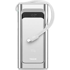 10000mAh TALIX 100W Portable Charger Power Bank w/ Built-In USB-C Cable $17.50