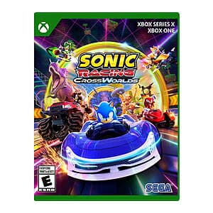 Sonic Racing: CrossWorlds video game cover art showing colorful racing game artwork.