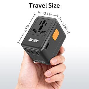 70W Acer GaN Universal Travel World Adapter and Charger (3x USB-C, 1x USB-A) $20
