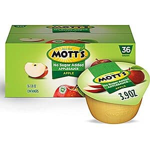 Select Accts: 36-Ct 3.9-Oz Mott's No Sugar Added Applesauce Cups $7.20 w/ S&S