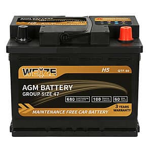 Weize Platinum AGM BCI Group 47-12v 60ah H5 Size 47 Automotive Battery $114 & More + Free Shipping
