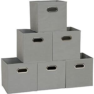 Prime Members: 6-Pk 11" Household Essentials Fabric Storage Bins w/ Handles (Gray) $11.50 + Free Shipping