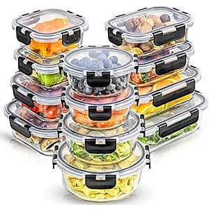 24-Pc JoyJolt JoyFul Borosilicate Glass Airtight Food Storage Containers Set $30