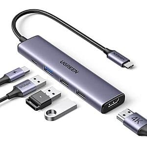UGREEN 5-Port USB C Hub w/ 4K HDMI, 100W PD USB C, 3x USB A $10