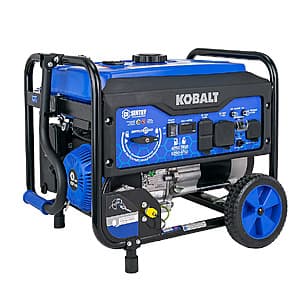 Kobalt 5250W dual fuel portable generator with black frame and control panel, designed for outdoor power generation.