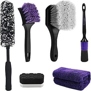 6-Pc YeewayVeh Car Wheel & Tire Detailing Brush Kit (Purple) $12.60