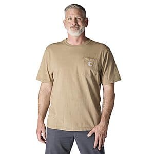 Carhartt Men's K87 Pocket T-Shirt in desert tan color with front chest pocket.
