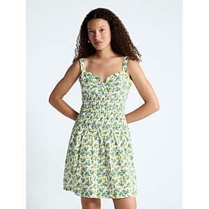 Free Assembly women's tiered smocked mini dress in pink or green, available in sizes XS to XXL.