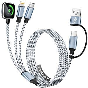 Travel Essentials 3-in-2 Charging Cable w/ Lightning, USB-C & Apple Watch Charger $5