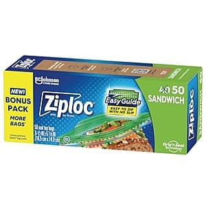 50-Count Ziploc Sandwich and Snack Bags with EasyGuide Texture $1.35 w/ Subscribe & Save