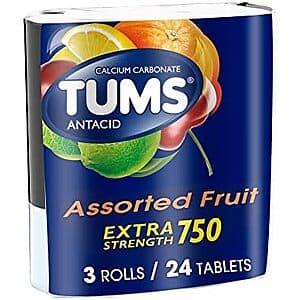Select Accounts: 3-Pk 8-Ct TUMS Antacid Chewable Tablets (Assorted Fruit) $1.35 w/ S&S