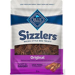 Select Accounts: 28-Oz Blue Buffalo Sizzlers Bacon-Style Dog Treats $8.95 w/ S&S