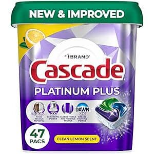 47-Count Cascade Platinum Plus Dishwasher Pods (Lemon) $13.30 w/ Subscribe & Save