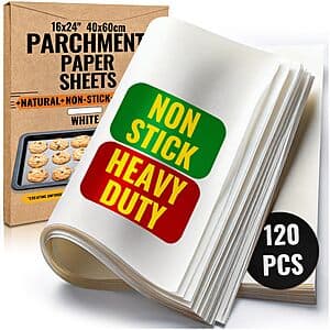 120-Piece 16"x24" Baker's Signature Parchment Precut Non-Stick Paper Sheets $9 w/ Subscribe & Save