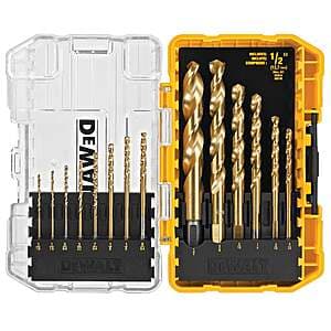14-Piece DeWALT Titanium Nitride Coated HSS Jobber Length Twist Drill Bit Set $10 + Free Store Pickup