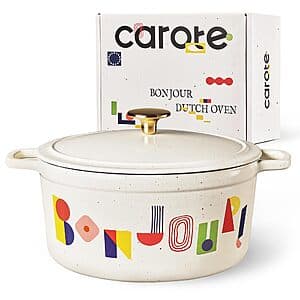 5-Qt Carote Enameled Cast Iron Dutch Oven w/ Lid (Multicolor Bonjour Pattern) $30