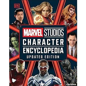 Marvel Studios Character Encyclopedia Updated Edition book cover featuring Marvel character artwork and branding.