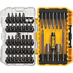DEWALT 45-piece screwdriver bit set with assorted bits and durable tough carrying case.
