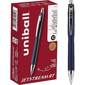 12-Pk uni-ball Jetstream RT Retractable Ballpoint Pens (Fine 0.7mm, Black) $10.15 w/ S&S