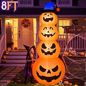 Qunler 8' Halloween Pumpkin Stack Inflatable Decoration w/ Witch Hat $25