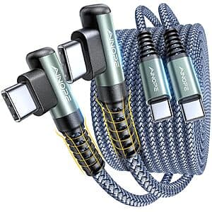 2-Pk 6.6' Ainope 60W USB-C Right Angle Braided Charging Cables $4.99