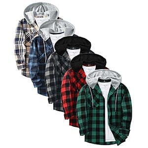 5-Pk Little Beauty Men's Plaid Flannel Hooded Button-Down Shirt Jacket (Various) $30 + Free S&H