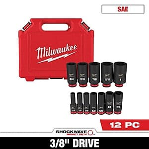12-Pc Milwaukee SHOCKWAVE 3/8" Deep Well 6 Point Impact Sockets $50 + Free S&H