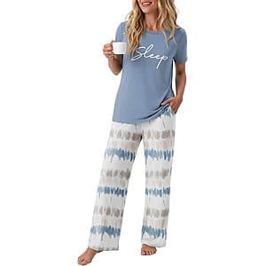 2-Pc PrinStory Women's Short Sleeve Crew Neck Pajama Set (Various Colors) $12