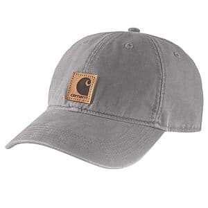 Carhartt men's cotton canvas cap in asphalt gray with embroidered logo.